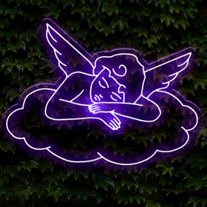 Неоновая настенная лампа Sleeping Angel Neon Wall Lamp Фиолетовый Прозрачный Фиолетовый в Санкт-петербурге | Loft Concept 