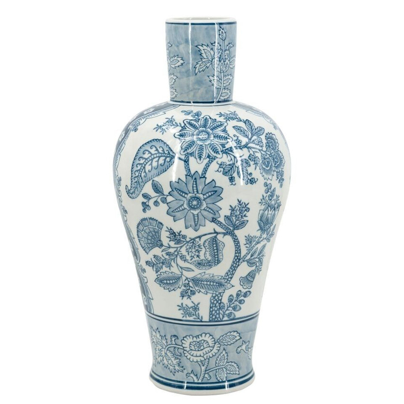 Ваза с голубым цветочным рисунком 43 см Blue & White Ornament Белый Голубой Ваза с голубым цветочным рисунком 43 см Blue & White Ornament Белый Голубой в Санкт-петербурге | Loft Concept