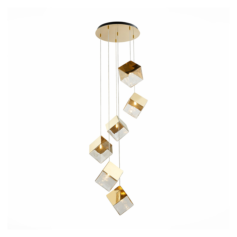 Потолочная люстра Pyrite Chandelier gold cube 6 Золотой Прозрачный в Санкт-петербурге | Loft Concept 