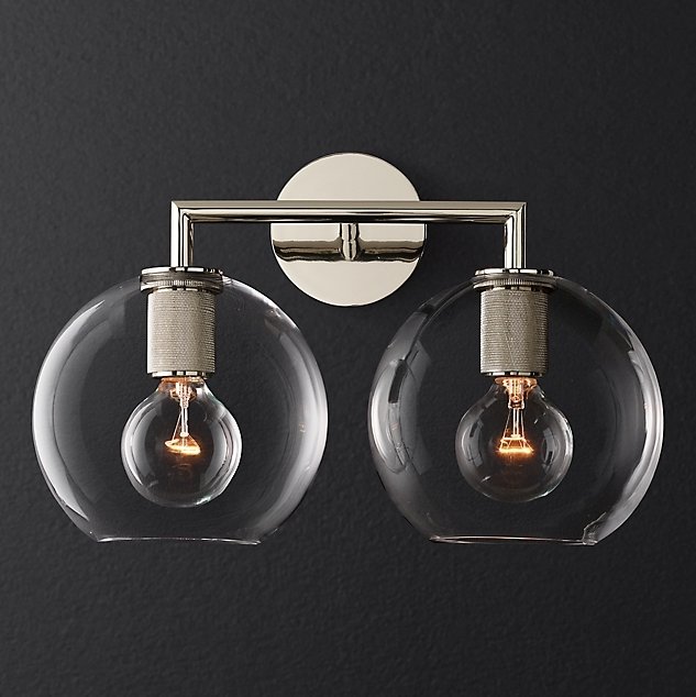 Бра RH Utilitaire Globe Shade Double Sconce Silver Прозрачное Стекло Никель в Санкт-петербурге | Loft Concept 