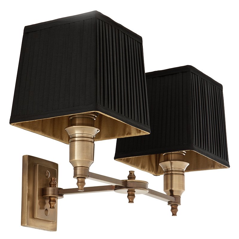 Бра Wall Lamp Lexington Double Brass+Black Латунь Античная полированная Черный в Санкт-петербурге | Loft Concept 