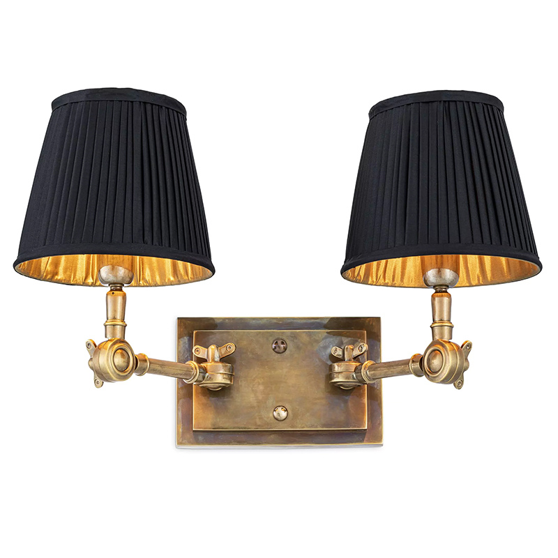 Бра Eichholtz Wall Lamp Wentworth Double Brass Винтажная латунь Черный в Санкт-петербурге | Loft Concept 