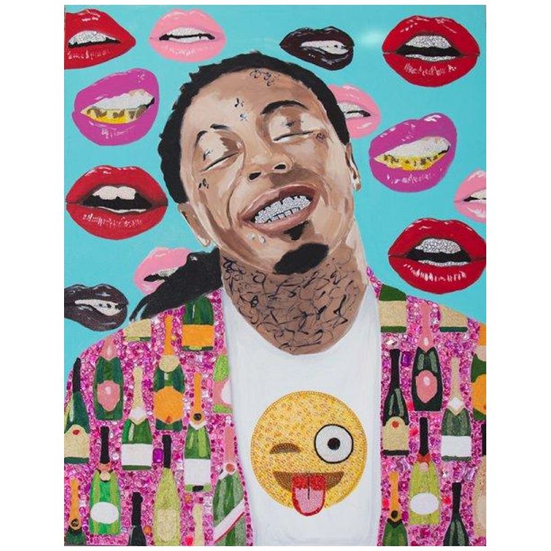 Картина “Lil Wayne with Champagne Jacket, Emoji Shirt, and Lips Background” Мульти в Санкт-петербурге | Loft Concept 