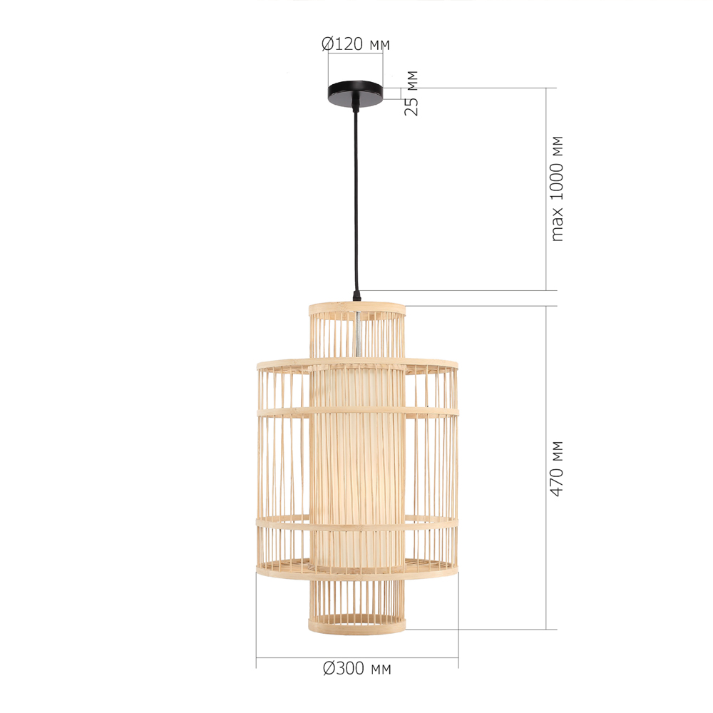 Подвесной светильник из деревянных прутьев с плафоном из натуральной ткани Light Inside the Cell в Санкт-петербурге