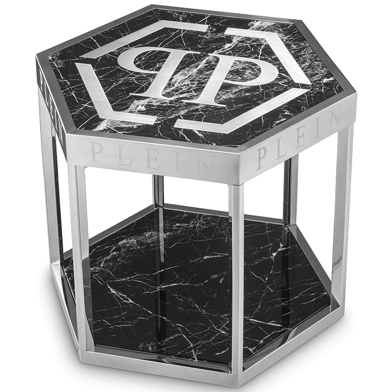 Приставной стол Philipp Plein Side Table Billionaire Chrome Хром Черный Мрамор Nero в Санкт-петербурге | Loft Concept 