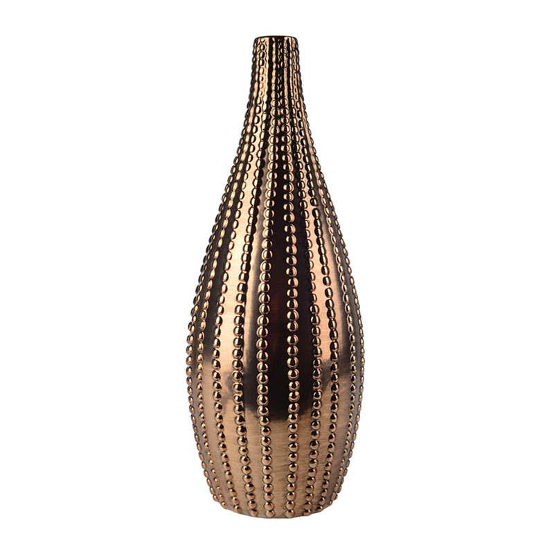 Ваза Ribbed Vase Narrow Throat bronze-gold 38  в Санкт-петербурге | Loft Concept 