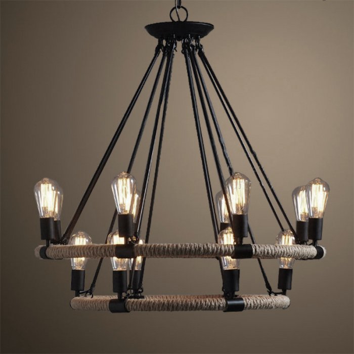 Люстра Round Tube Double Loft Rope Light Черный в Санкт-петербурге | Loft Concept 