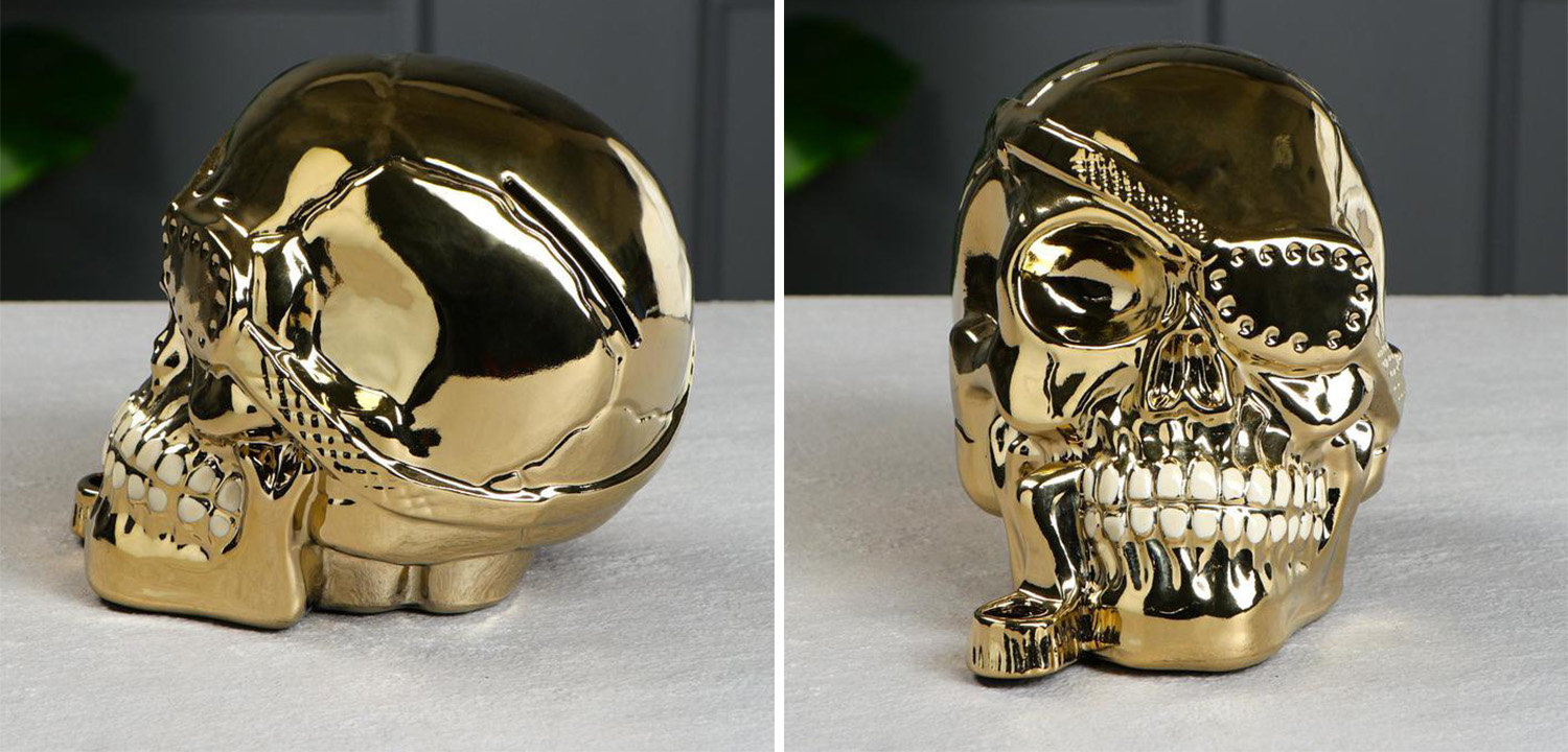 Статуэтка Golden Skull with Pipe - фото