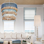 Люстра трехъярусная с декором из круглых деревянных бусин с кисточками Blue Wooden Beads Chandelier варинант исполнения - 3 | Loft Concept в Санкт-петербурге