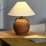 Настольная лампа керамическая коричневая с тканевым абажуром Eastern Tale варинант исполнения - 1 | Loft Concept в Санкт-петербурге