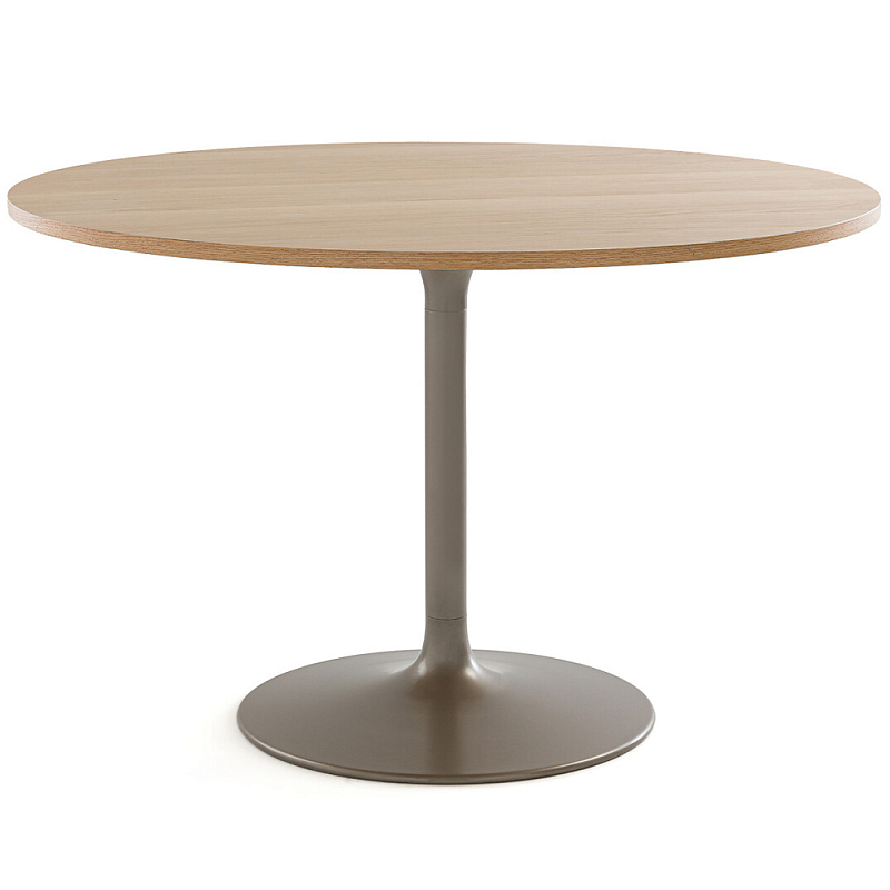 Круглый обеденный стол на одной ножке Remo Round Dining Table Светлый дуб Бежево-серый в Санкт-петербурге | Loft Concept 