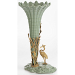 Ваза зеленая фарфоровая с волнистым краем с бронзовой фигуркой журавля Eden Garden  варинант исполнения - 4 | Loft Concept в Санкт-петербурге