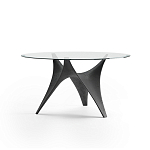 Дизайнерский круглый обеденный стол стеклянный с фигурным подстольем из цемента ARC Dining Table варинант исполнения - 6 | Loft Concept в Санкт-петербурге