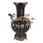 Ваза черная фарфоровая с  узором и бронзовым декором в виде веток с фарфоровой птичкой и цветами Eden Garden варинант исполнения - 1 | Loft Concept в Санкт-петербурге