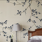 Обои ручная роспись Cherry Tree Original colourway on Stone Ochre dyed silk варинант исполнения - 1 | Loft Concept в Санкт-петербурге