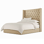 Кровать двуспальная бежевая с основанием из массива дерева с мягким изголовьем Flax Beds варинант исполнения - 1 | Loft Concept в Санкт-петербурге