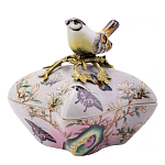 Шкатулка фиолетового цвета с рисунком бабочек и крышкой с фигуркой птицы на ветке Eden Garden варинант исполнения - 1 | Loft Concept в Санкт-петербурге