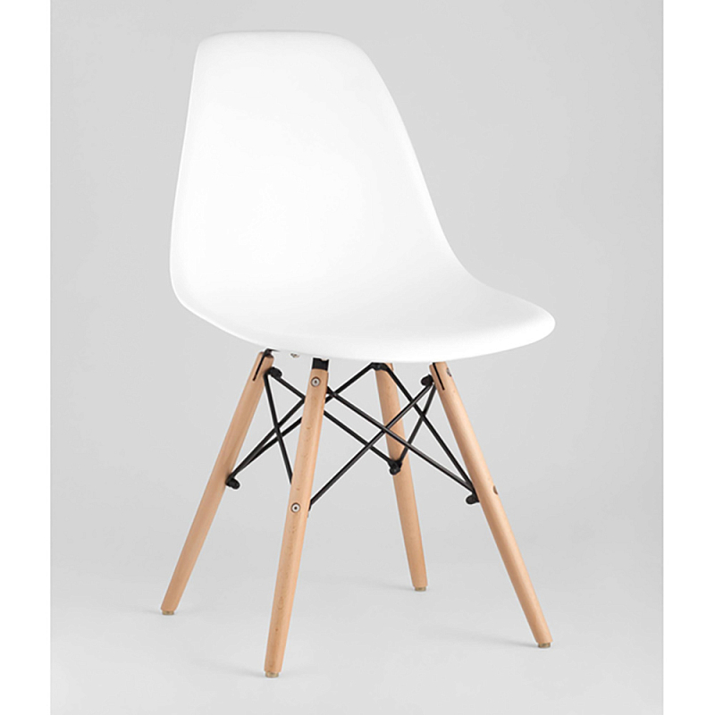 Пластиковый стул на ножках из массива бука Eames White  Белый Древесина в Санкт-петербурге | Loft Concept 
