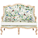 Диван двухместный из натурального бука золотистый с изображением птиц и цветов Blooming Birds варинант исполнения - 1 | Loft Concept в Санкт-петербурге