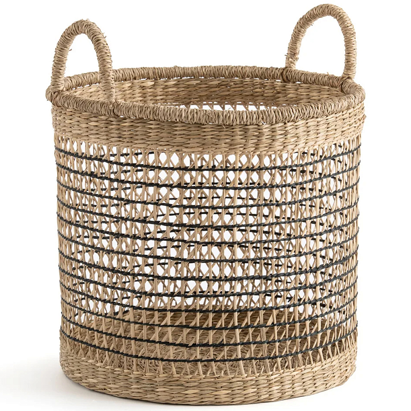 Круглая плетеная корзина Renee Wicker Basket Бежевый Черный в Санкт-петербурге | Loft Concept 