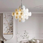 Люстра  с каскадом из круглых декоративных элементов  White Clear Glass Chandelier варинант исполнения - 3 | Loft Concept в Санкт-петербурге