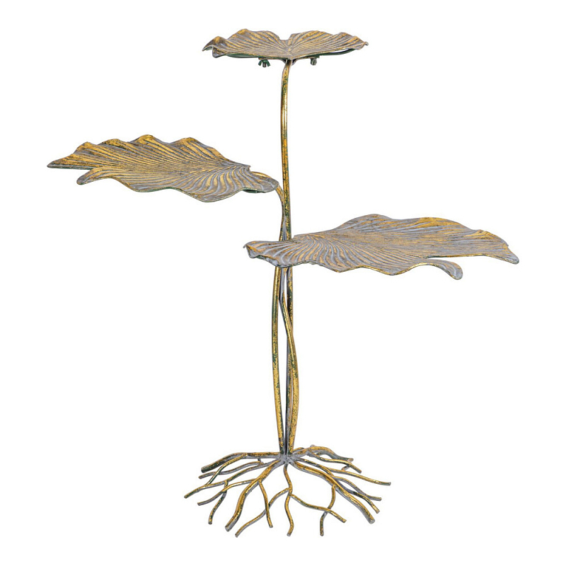 Столик приставной с тремя столешницами Тропические листья Tropical Forest gold Золотой в Санкт-петербурге | Loft Concept 