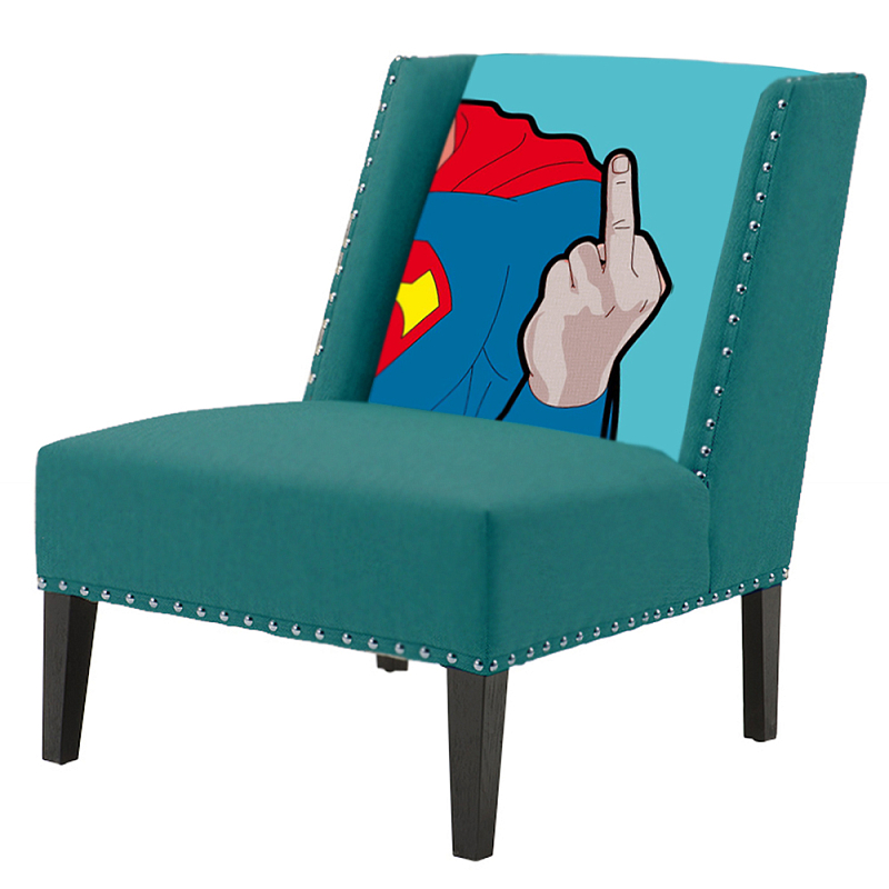 FUN Armchair "Superman fuck off" Turquoise Дизайнерское кресло с цветным принтом Бирюзовый в Санкт-петербурге | Loft Concept 