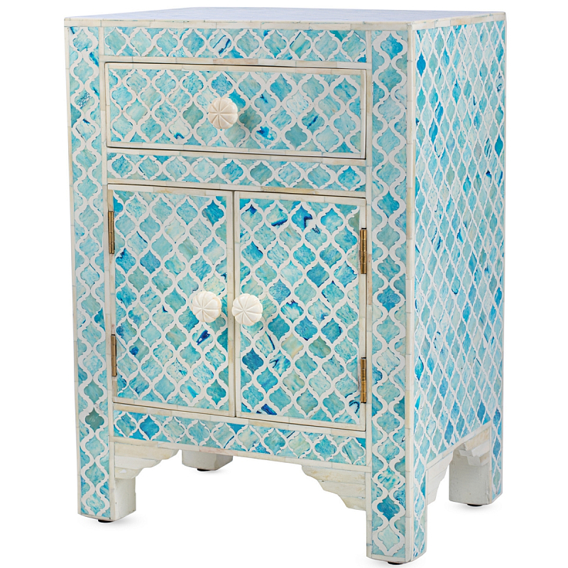 Тумба Ocean Blue Bone Inlay Bedside Cabinet 1 DRAWER Бирюзовый ivory ( слоновая кость ) в Санкт-петербурге | Loft Concept 