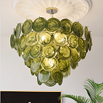 Люстра из зеленых стеклянных дисков с перламутровым эффектом Green Glowing Glaze варинант исполнения - 3 | Loft Concept в Санкт-петербурге