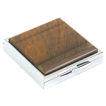 Таблетница карманная квадратная с 4-мя отделениями с зеркалом и накладкой из натурального камня Тигровый глаз Silver Stone Pillboxes варинант исполнения - 1 | Loft Concept в Санкт-петербурге