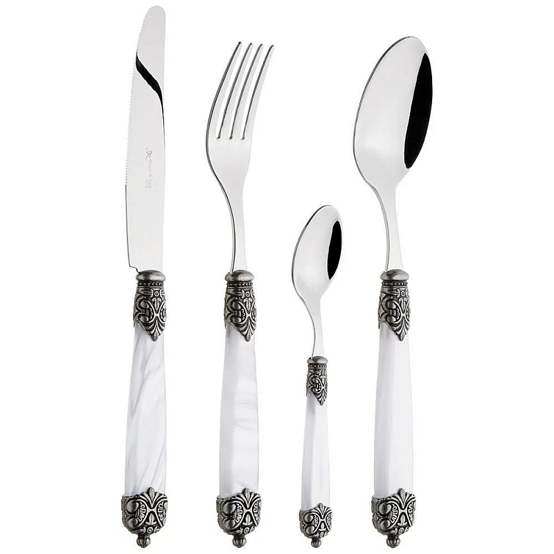 Набор столовых приборов на 6 персон 24 предмета Luxury Cutlery Серебряный Бежевый Черный Белый в Санкт-петербурге | Loft Concept 