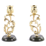 Подсвечники бронзовые на подставке из натурального камня нефрит Stone Candlestick варинант исполнения - 1 | Loft Concept в Санкт-петербурге