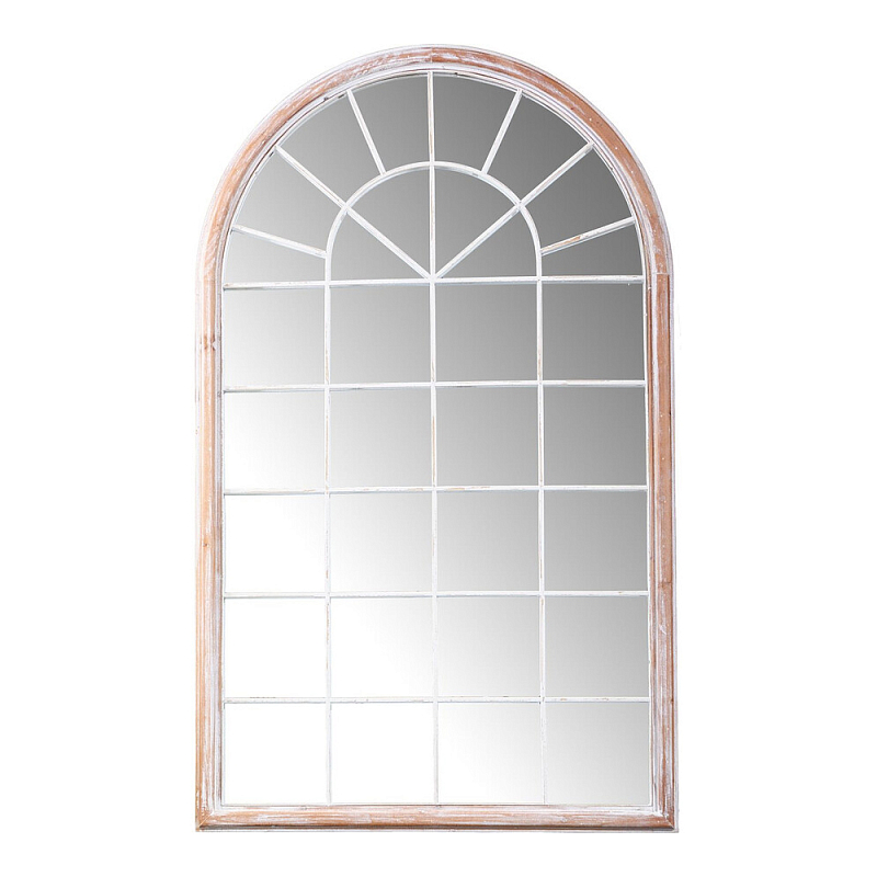 Зеркало-окно настенное в венецианском стиле с деревянной рамой бежевого цвета Venetian Smooth Белый Бежевый в Санкт-петербурге | Loft Concept 