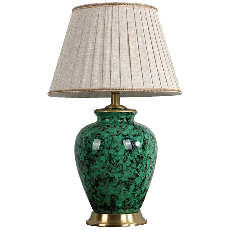 Настольная лампа с абажуром Beige Green Malachite Lampshade Зеленый Золотой Серый в Санкт-петербурге | Loft Concept 