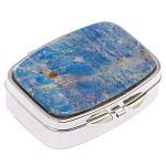 Таблетница карманная прямоугольная на 2 отделения с зеркалом и накладкой из натурального камня Лазурит Silver Stone Pillboxes варинант исполнения - 1 | Loft Concept в Санкт-петербурге