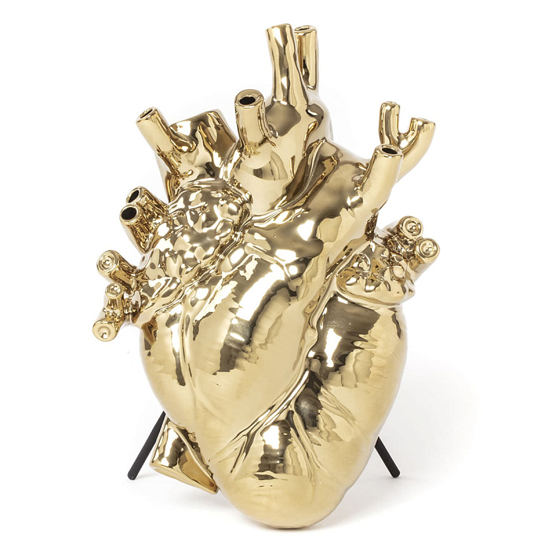 Ваза Seletti Love in Bloom gold porcelain heart vase Глянцевое золото в Санкт-петербурге | Loft Concept 