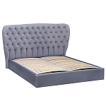 Кровать двуспальная серая с основанием из массива дерева с мягким изголовьем Velour Beds варинант исполнения - 1 | Loft Concept в Санкт-петербурге