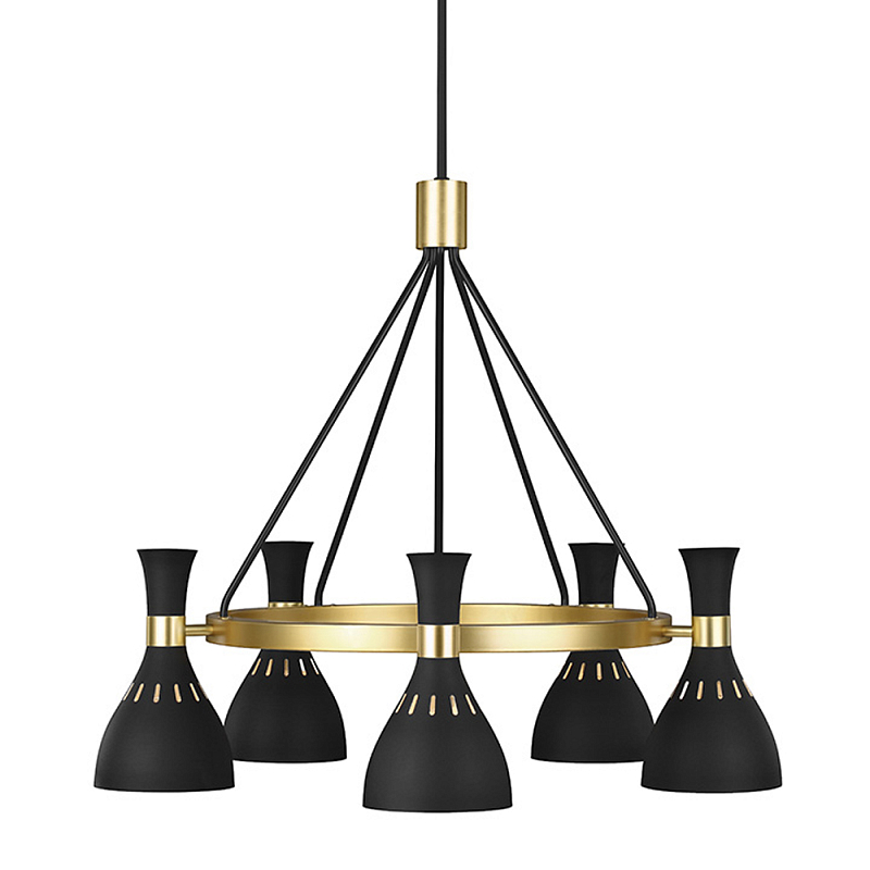 Люстра с 5-ю плафонами в форме песочных часов с узкими перфорированными отверстиями Feiss Черный Белый Латунь в Санкт-петербурге | Loft Concept 