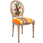 Стул бежевый в разноцветную полоску из натурального бука с изображением птиц и цветов Blooming Yellow Red Birds Colorful Stripes Chair варинант исполнения - 2 | Loft Concept в Санкт-петербурге