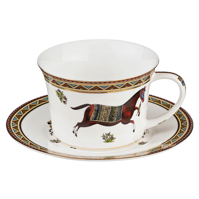 Чайная пара из фарфора с изображением лошади 250 мл Porcelain Horse Set  Белый Мульти в Санкт-петербурге | Loft Concept 