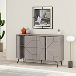 Комод бежево-серый с 4-мя дверцами с геометрическим рисунком на металлических ножках DUNE CONSOLE LIGHT MOCHA варинант исполнения - 2 | Loft Concept в Санкт-петербурге