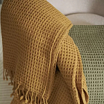 Плед из шерсти цвета охры с бахарамой Waffle Comfort варинант исполнения - 4 | Loft Concept в Санкт-петербурге