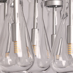 Люстра с 7-ю прозрачными плафонами из стекла в форме капли на круглом потолочном основании цвета хром Lucid Rain  варинант исполнения - 9 | Loft Concept в Санкт-петербурге