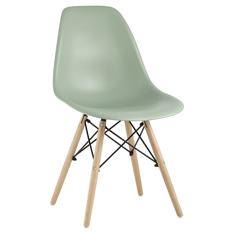 Пластиковый стул на ножках из массива бука Eames Mint Серо-зеленый Бежевый в Санкт-петербурге | Loft Concept 