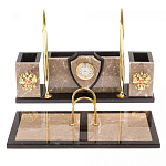 Настольный письменный набор из бежевого мрамора с часами и гербом Marble Accessory варинант исполнения - 1 | Loft Concept в Санкт-петербурге
