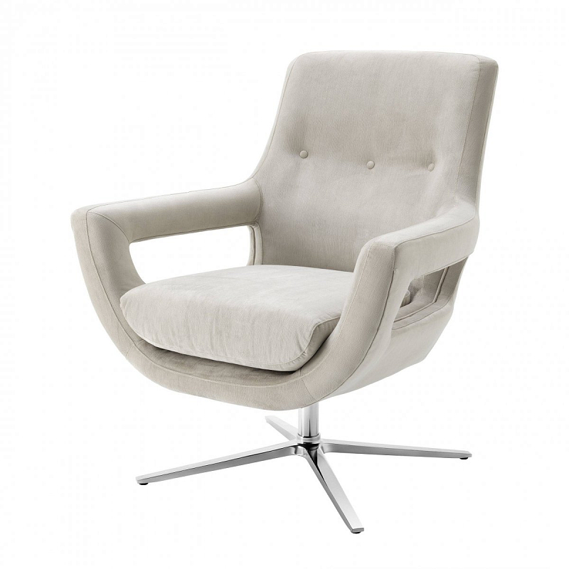 Кресло Eichholtz Swivel Chair Flavio Pebble Grey Никель Бежево-серый в Санкт-петербурге | Loft Concept 