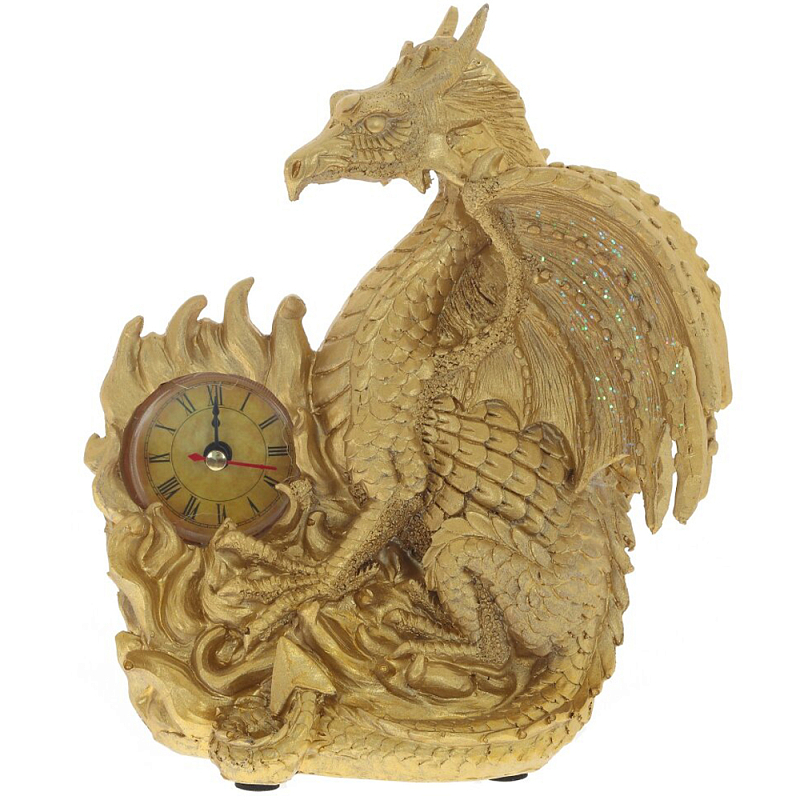 Часы в виде дракона Golden Dragon Clock Золотой в Санкт-петербурге | Loft Concept 