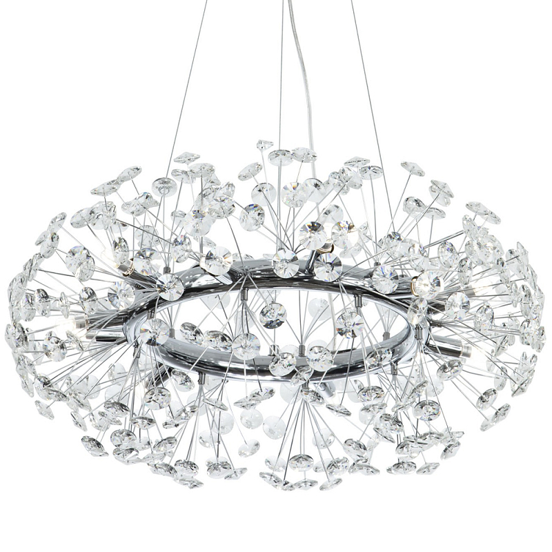 Круглая подвесная люстра Crystal Dandelions Chrome Chandelier Прозрачный Хром в Санкт-петербурге | Loft Concept 