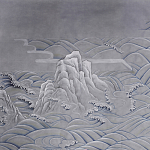 Обои ручная роспись Matsushima Waves Hokusai on Gun Metal dyed silk варинант исполнения - 1 | Loft Concept в Санкт-петербурге