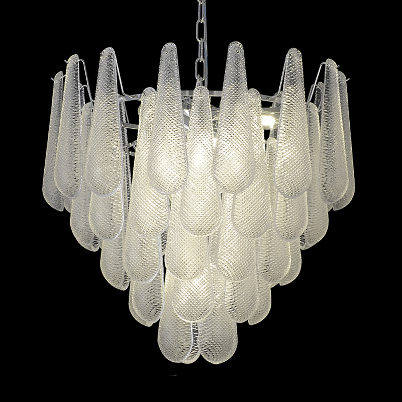 Люстра с подвесками из рифленного стекла в форме капель Textured Glass Chandelier Прозрачный Хром Люстра с подвесками из рифленного стекла в форме капель Textured Glass Chandelier Прозрачный Хром в Санкт-петербурге | Loft Concept